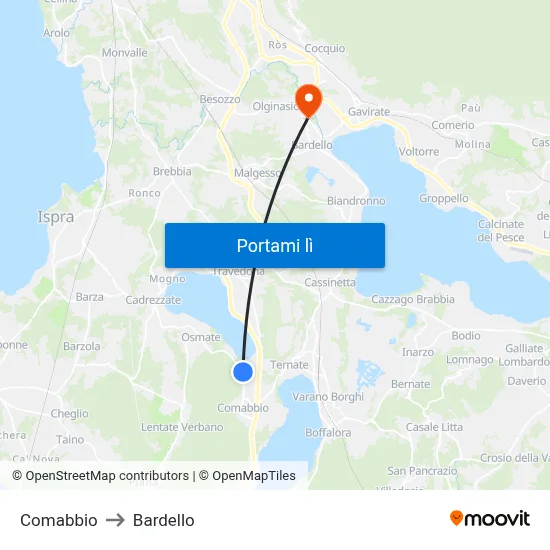 Comabbio to Bardello map