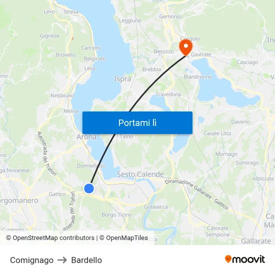 Comignago to Bardello map