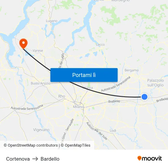 Cortenova to Bardello map
