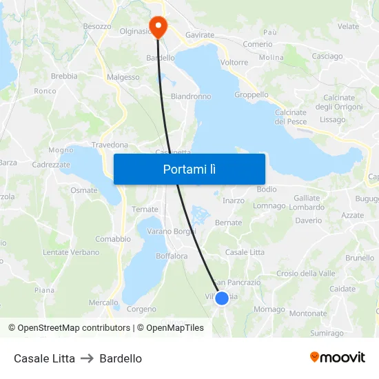 Casale Litta to Bardello map