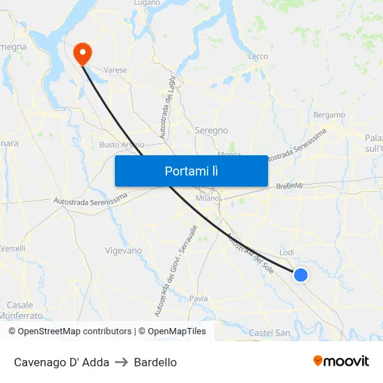 Cavenago D' Adda to Bardello map