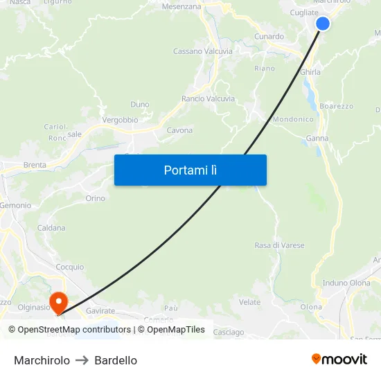 Marchirolo to Bardello map