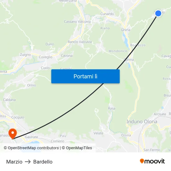 Marzio to Bardello map