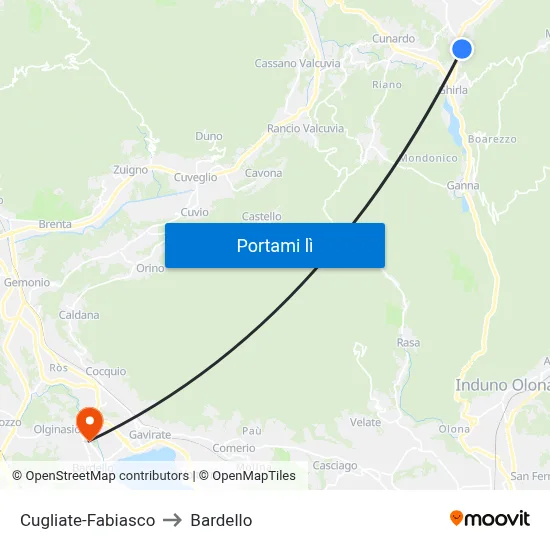 Cugliate-Fabiasco to Bardello map