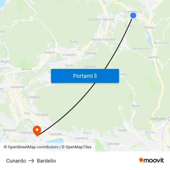 Cunardo to Bardello map