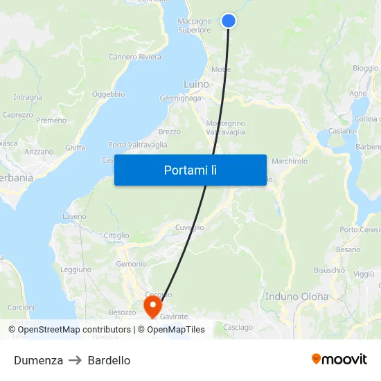 Dumenza to Bardello map