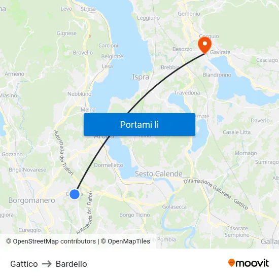 Gattico to Bardello map