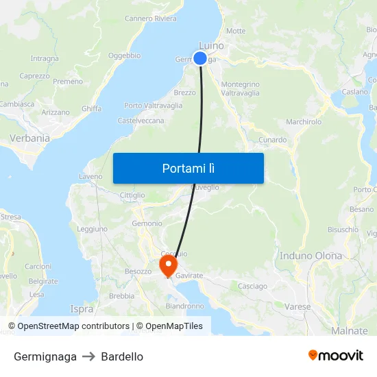 Germignaga to Bardello map