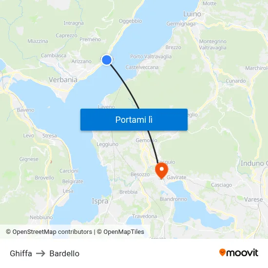 Ghiffa to Bardello map