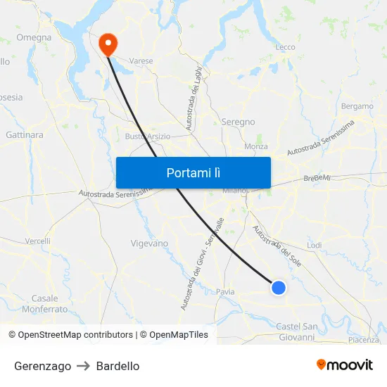 Gerenzago to Bardello map