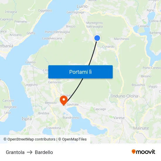 Grantola to Bardello map
