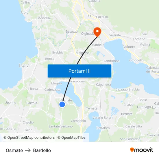 Osmate to Bardello map