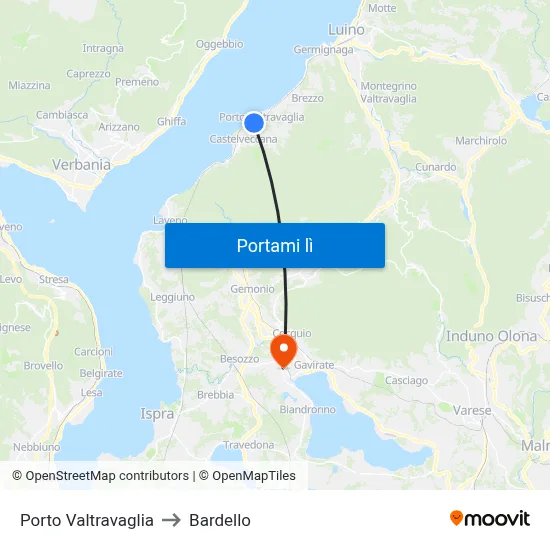 Porto Valtravaglia to Bardello map