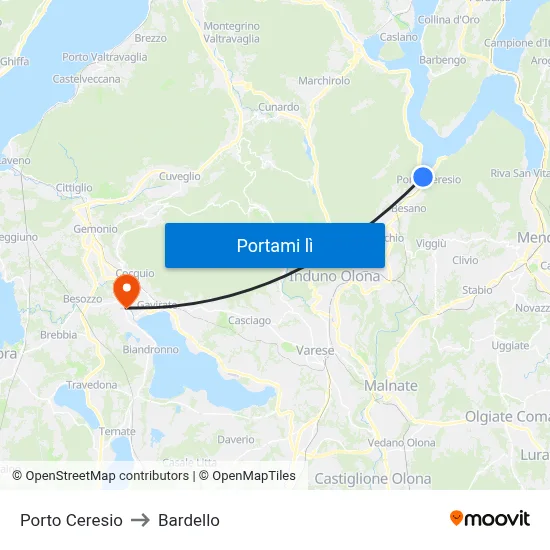 Porto Ceresio to Bardello map