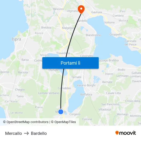 Mercallo to Bardello map