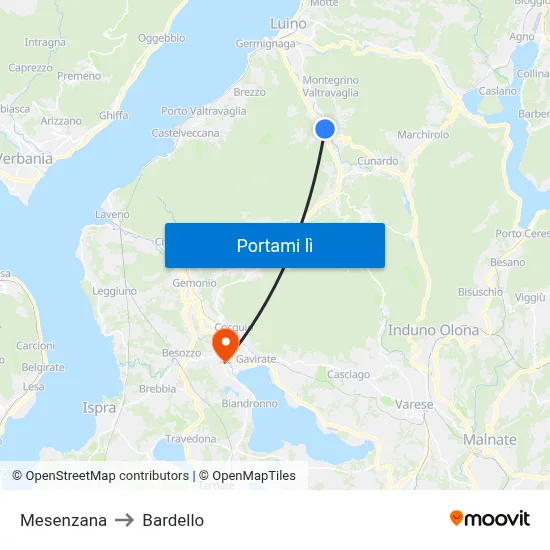 Mesenzana to Bardello map
