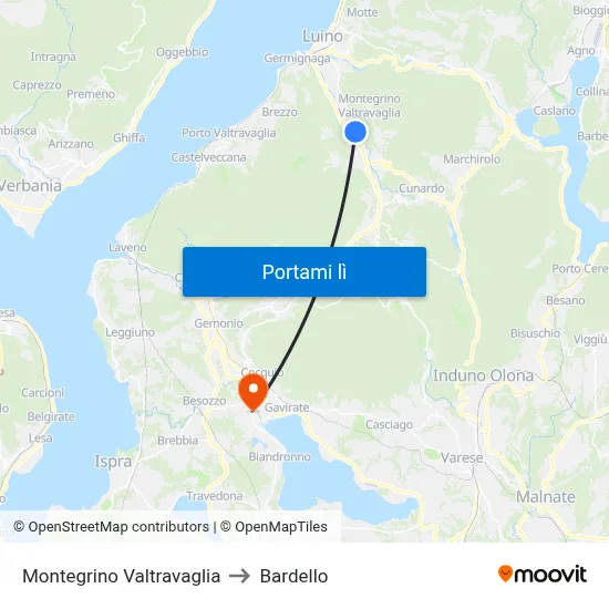 Montegrino Valtravaglia to Bardello map