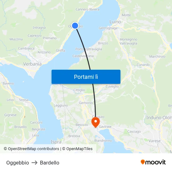 Oggebbio to Bardello map