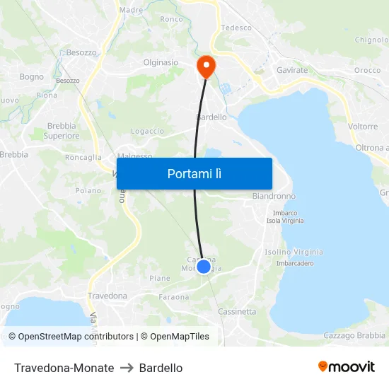Travedona-Monate to Bardello map