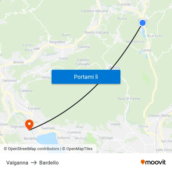 Valganna to Bardello map