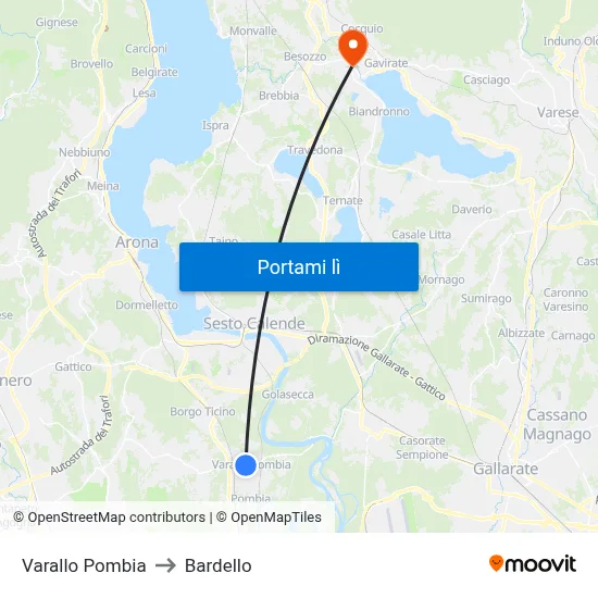 Varallo Pombia to Bardello map