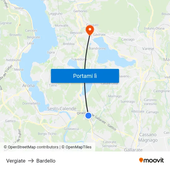 Vergiate to Bardello map
