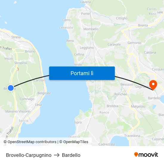 Brovello-Carpugnino to Bardello map