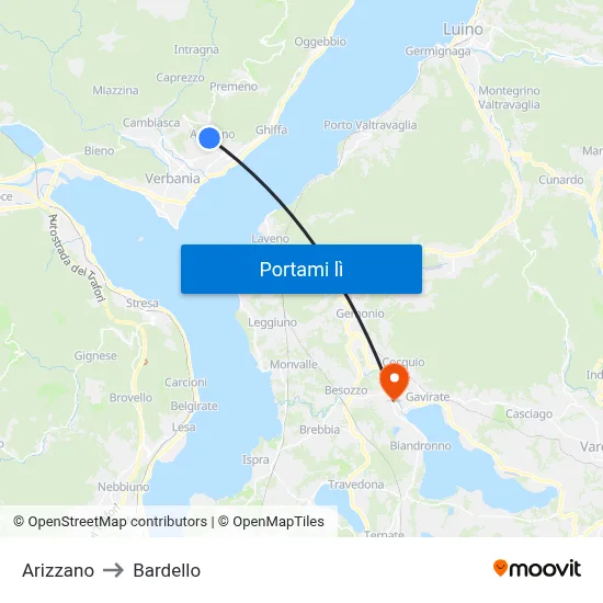 Arizzano to Bardello map