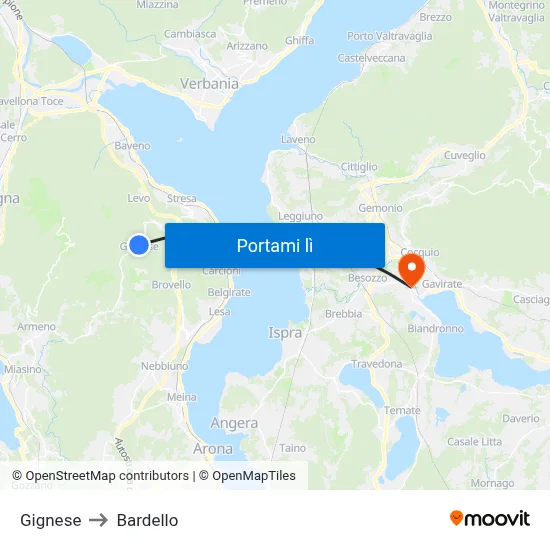 Gignese to Bardello map