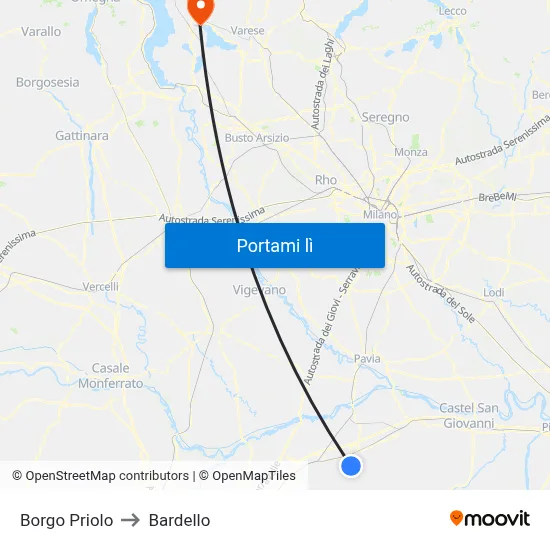 Borgo Priolo to Bardello map