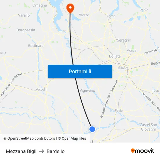 Mezzana Bigli to Bardello map