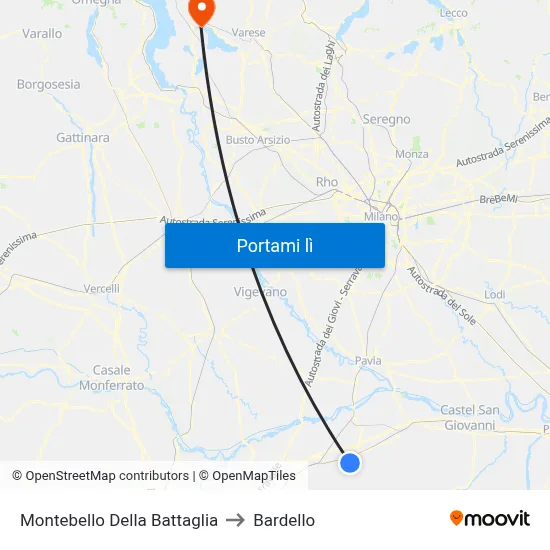 Montebello Della Battaglia to Bardello map