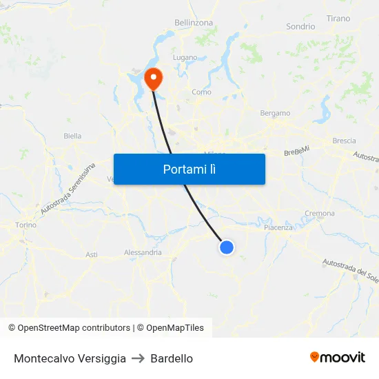 Montecalvo Versiggia to Bardello map