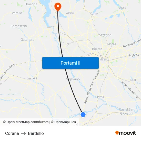 Corana to Bardello map