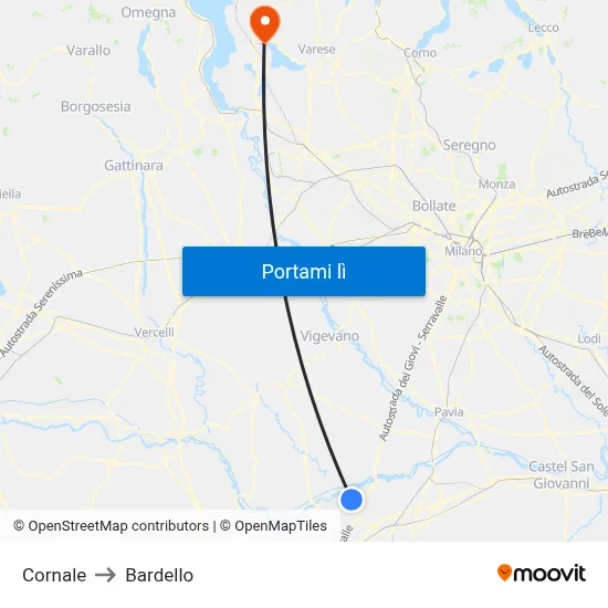 Cornale to Bardello map
