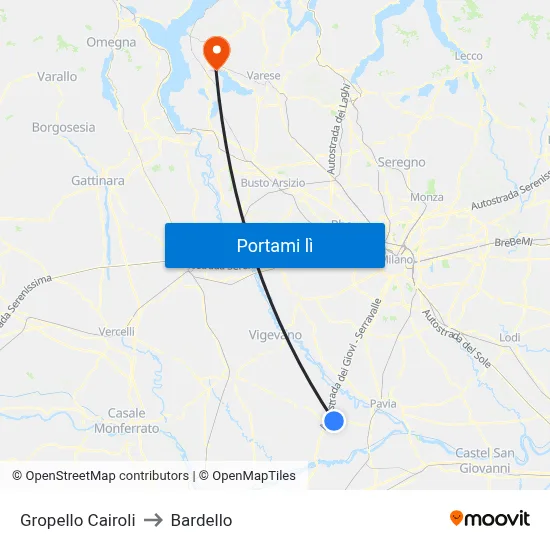 Gropello Cairoli to Bardello map