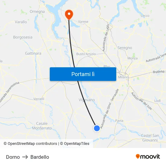 Dorno to Bardello map
