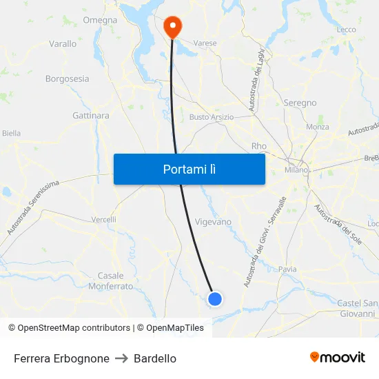 Ferrera Erbognone to Bardello map