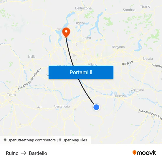 Ruino to Bardello map