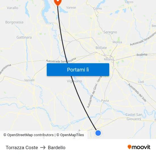 Torrazza Coste to Bardello map