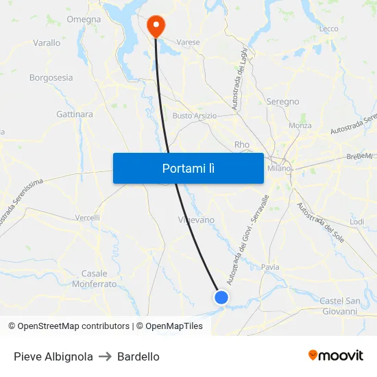 Pieve Albignola to Bardello map