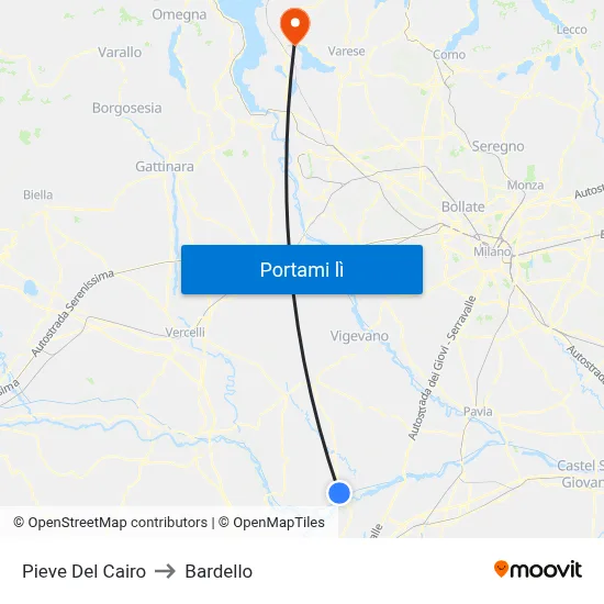 Pieve Del Cairo to Bardello map
