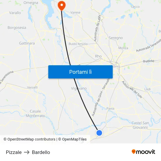 Pizzale to Bardello map