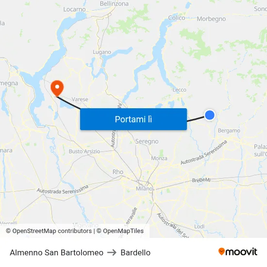 Almenno San Bartolomeo to Bardello map