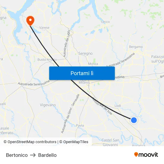 Bertonico to Bardello map