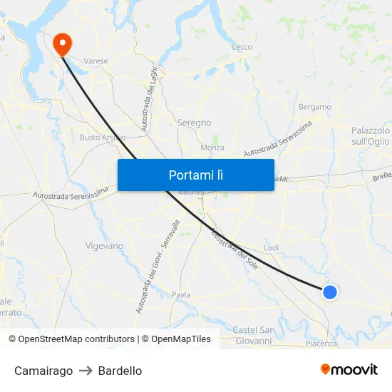 Camairago to Bardello map