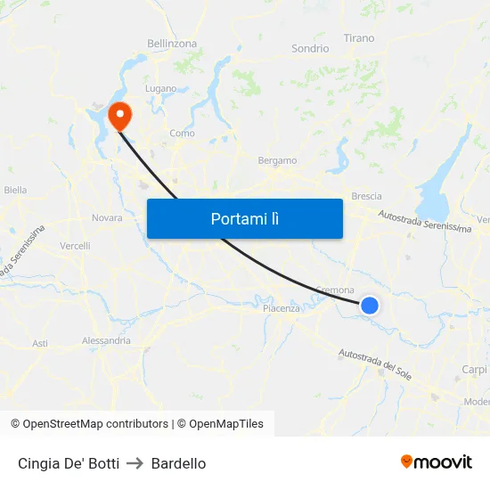 Cingia De' Botti to Bardello map