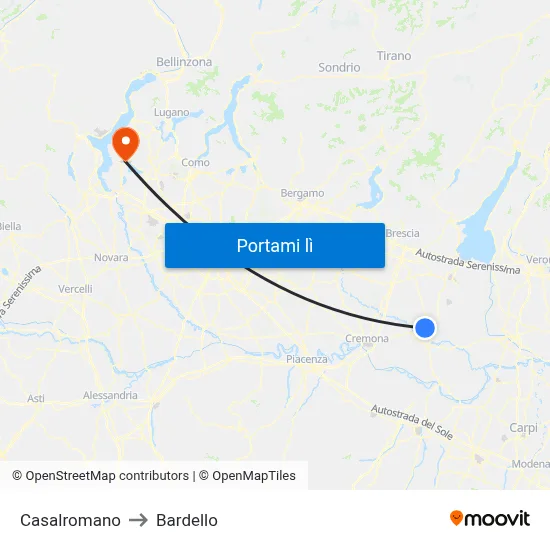 Casalromano to Bardello map
