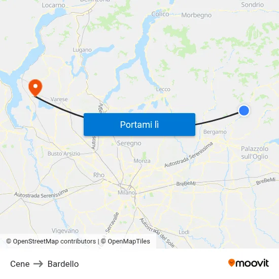 Cene to Bardello map