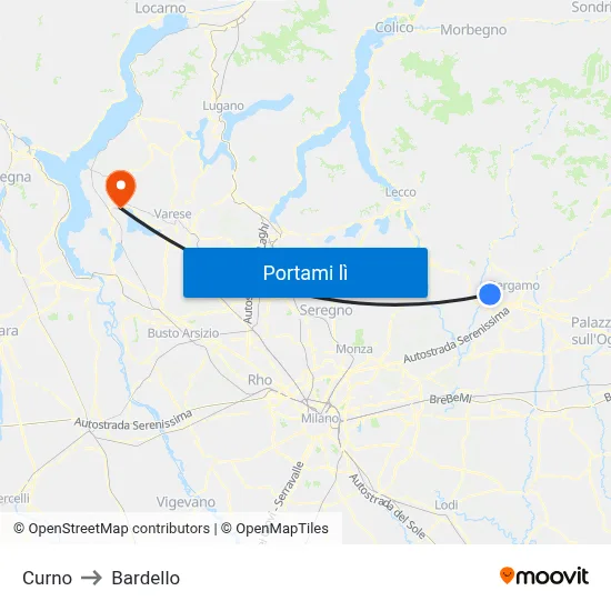 Curno to Bardello map